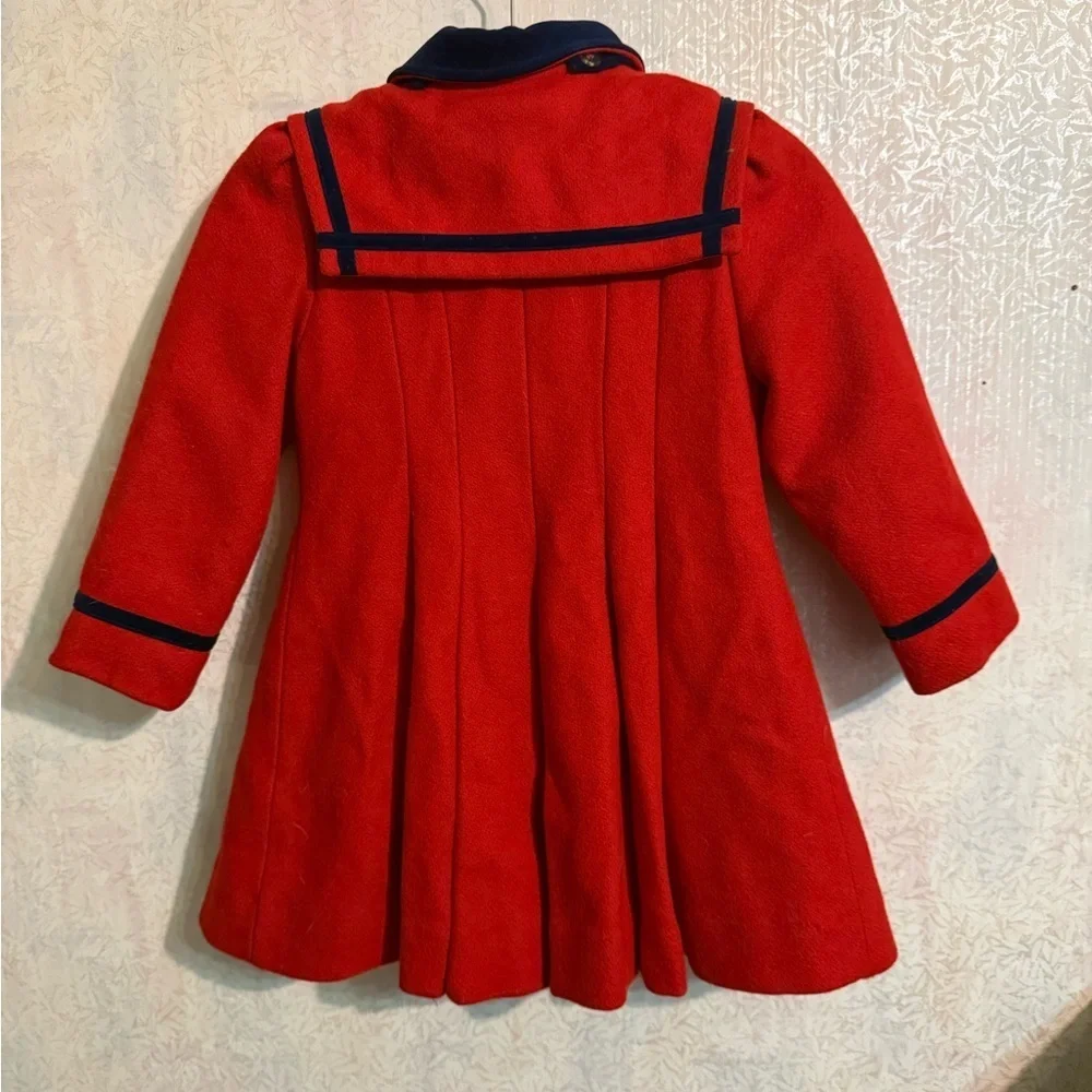 Rothschild Vintage USA Made Red Pea Coat with Navy Trim, Beautiful, Sz 5
